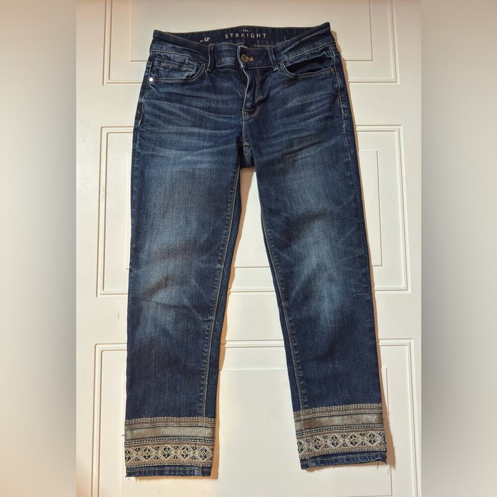 White House Black Market Size 4P Petite Straight Crop Metallic Embroidered Jeans - Picture 1 of 8